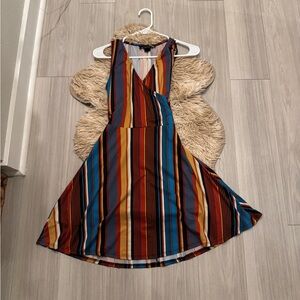LIKE NEW Rebel Sugar Multicolor Stretchy Soft Striped Wrap Dress